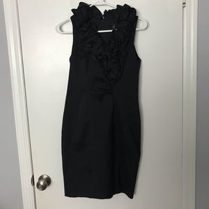 Black Cocktail Dress with Ruffled Neckline